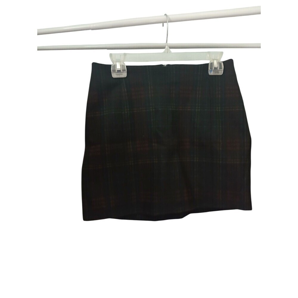Worthington Plaid Mini Skirt Women Medium Black Green Tartan Zip Back Casual